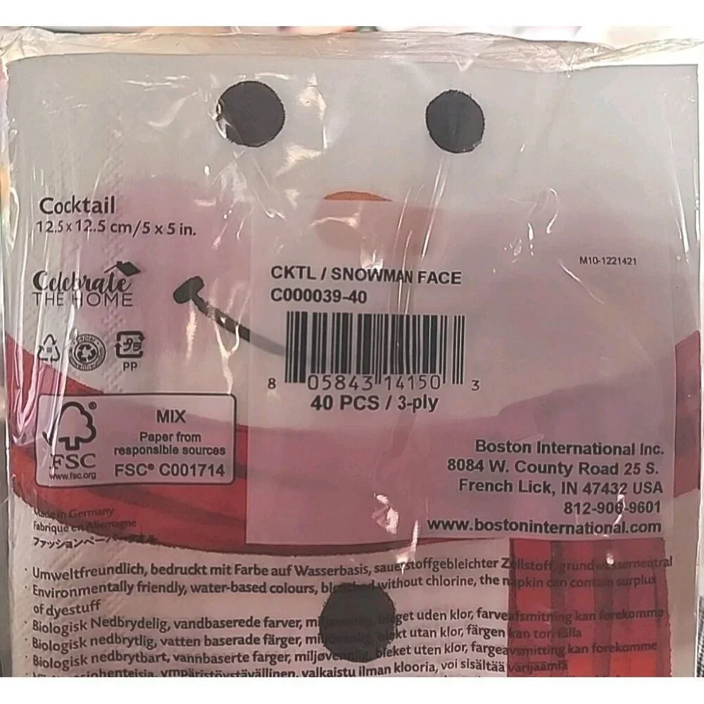 Celebrate The Home Snowman Face Napkins One Pack Of 40 Count 5x5